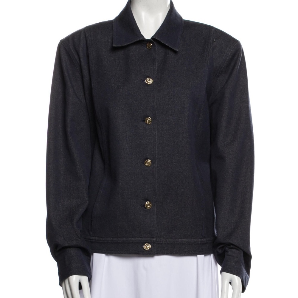 St.John Sport Jean Jacket, Blue, Large. Gold tone Buttons. Cotton Denim